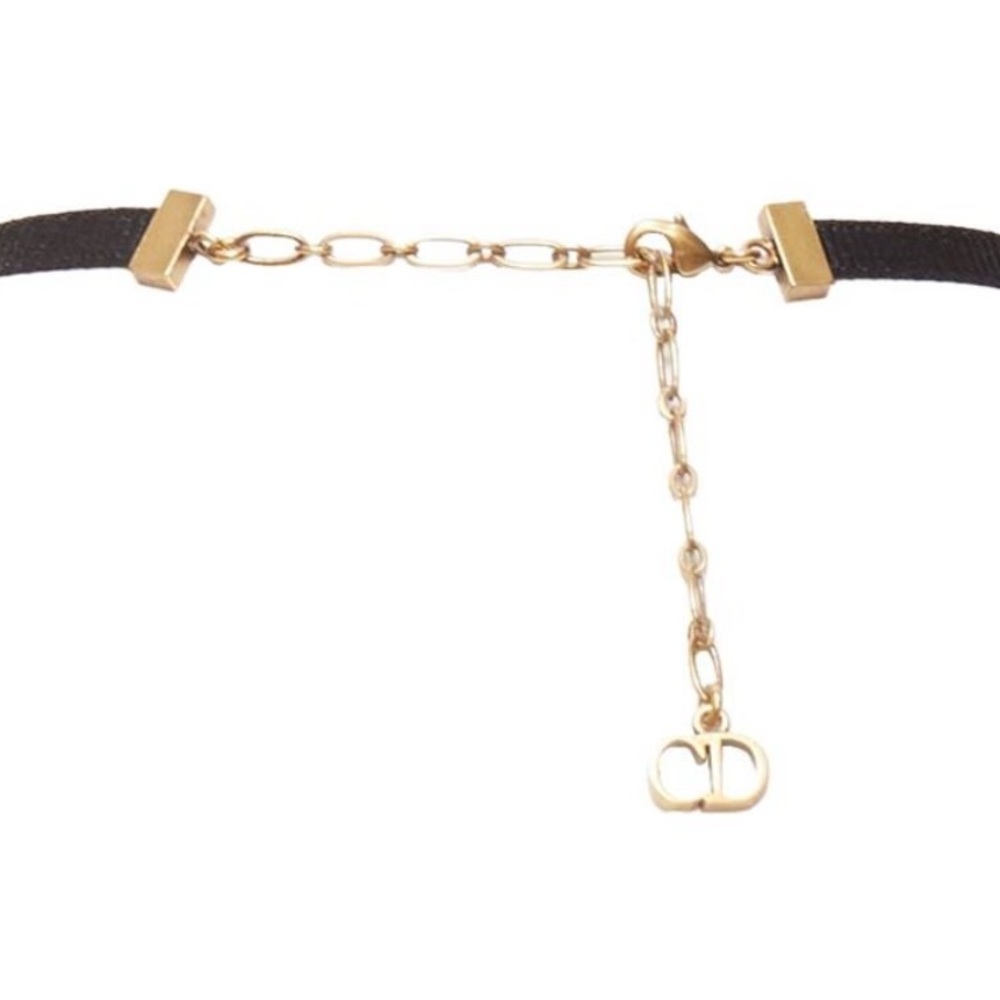 Dior J'adior Antique Gold Logo Ribbon CD Charm Choker Necklace - Picture 5 of 7